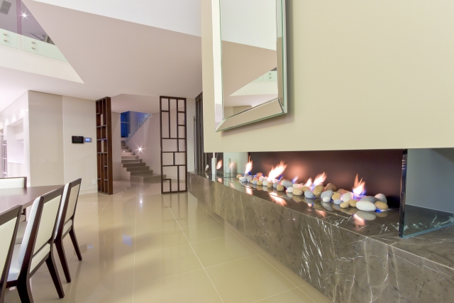 Kitchen, fireplace, living, pietra grey, Pietra marble, modern, Caesarstone, Minka joinery, luxury, Coolum