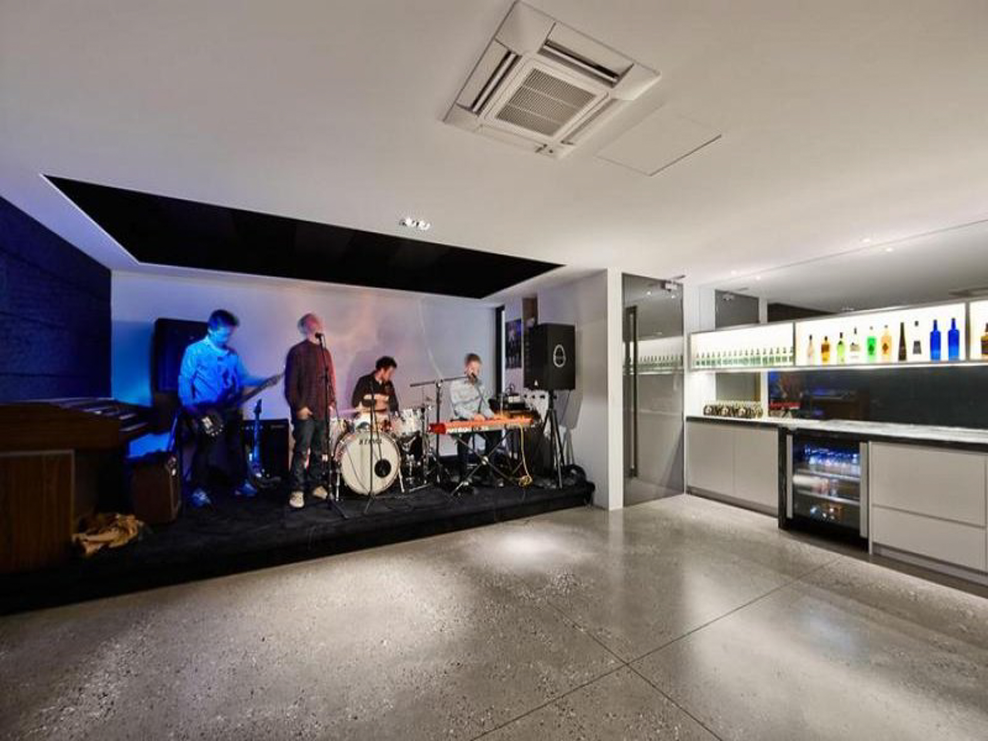 luxury garage band room, home recording studio, bar, drinks bar, luxury home, victoria, minka joinery
