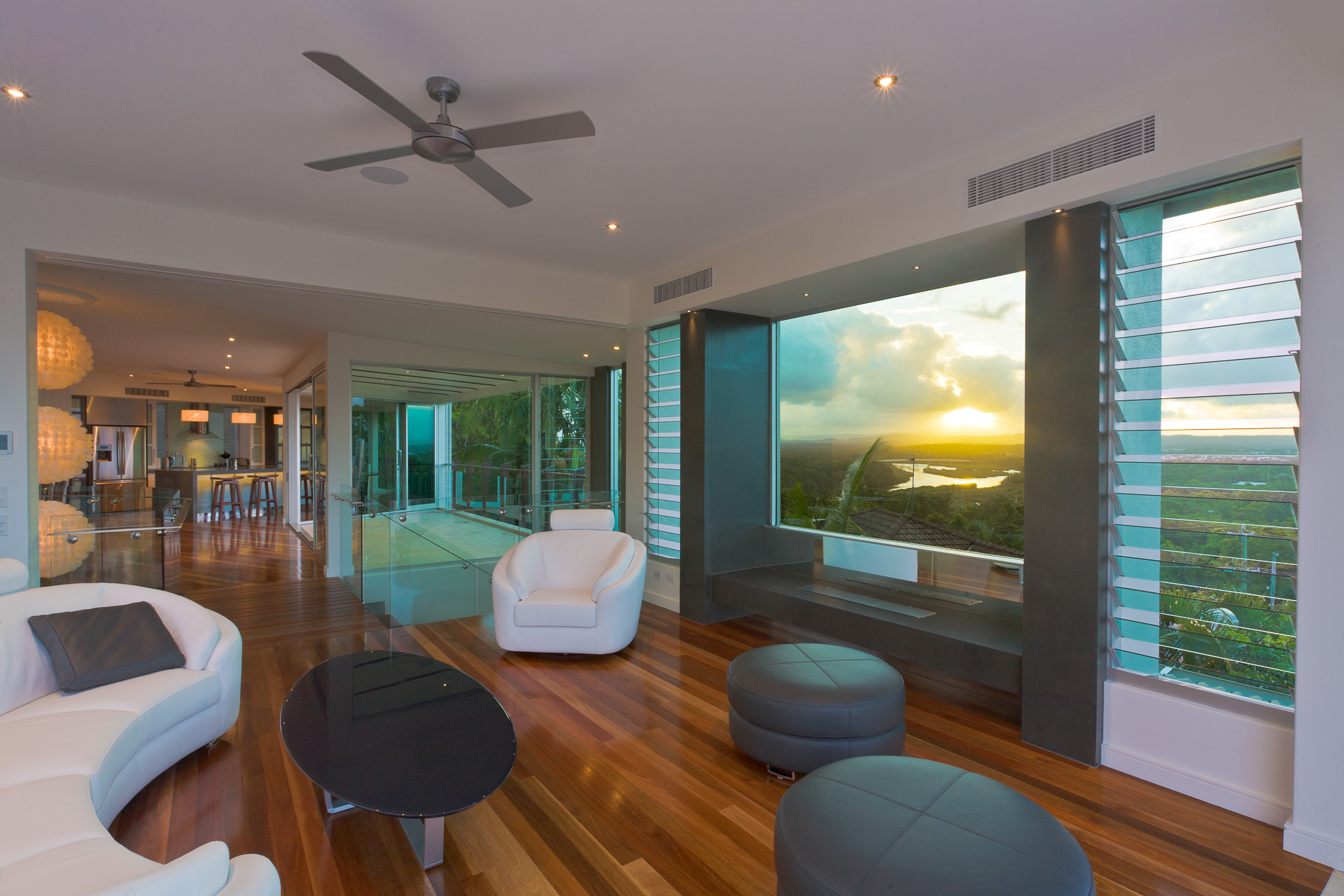 Resort Style Modern House, fire place, sunset, living room, luxury, chris clout, minka joinery