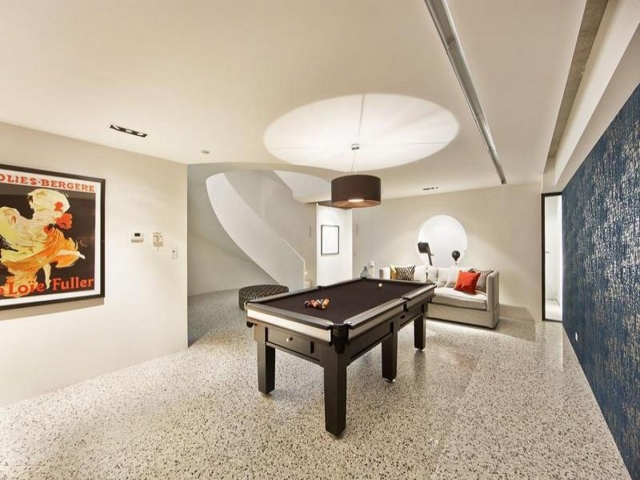modern pool room, pool table, luxury house, snooker table, games room, curved staircase, melbourne, minka joinery