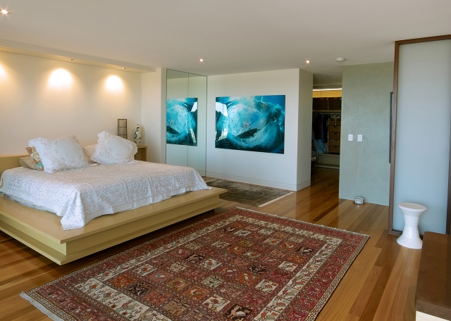 bedroom, custom made bed, new age veneer, industrial, beach views, interiors, minka joinery